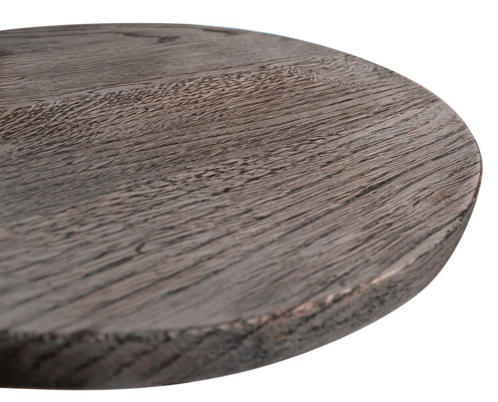 21" Natural and Black Distressed Solid Wood and Iron Round Pedestal End Table — view 2