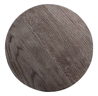 21" Natural and Black Distressed Solid Wood and Iron Round Pedestal End Table HomeRoots