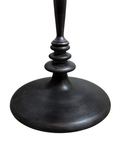 21" Natural and Black Distressed Solid Wood and Iron Round Pedestal End Table HomeRoots