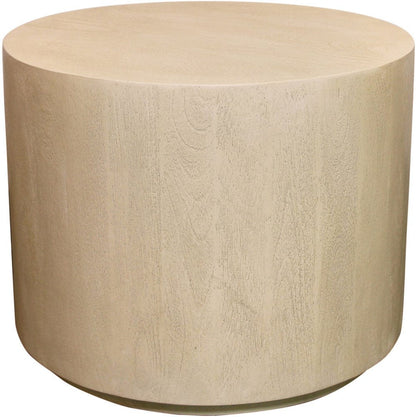 16" Natural Distressed Solid Wood Round Drum End Table