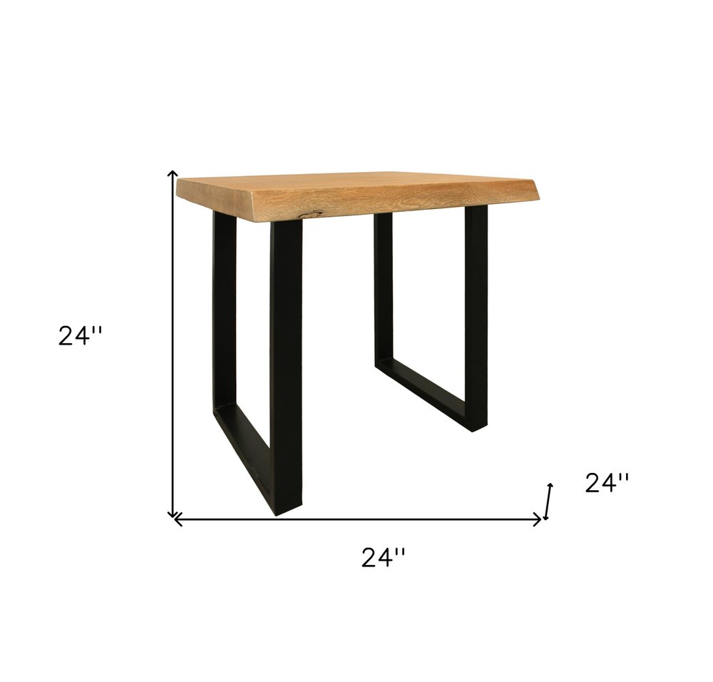 24" Black And Natural Distressed Solid Wood And Iron Square End Table HomeRoots