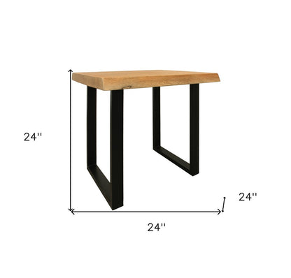 24" Black And Natural Distressed Solid Wood And Iron Square End Table HomeRoots