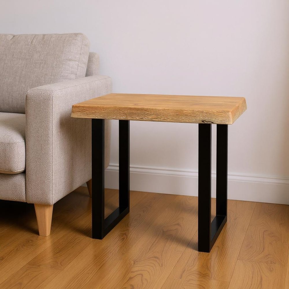 24" Black And Natural Distressed Solid Wood And Iron Square End Table HomeRoots