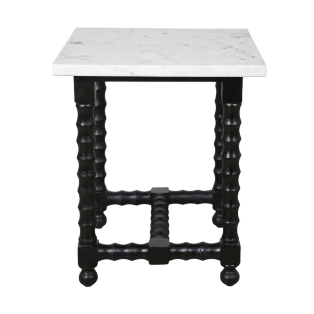 24" White and Black Marble and Solid Wood Square Trestle End Table HomeRoots