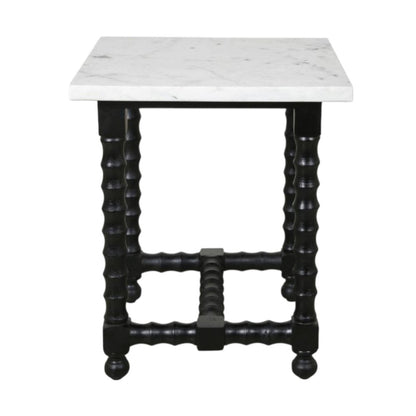 24" White and Black Marble and Solid Wood Square Trestle End Table HomeRoots
