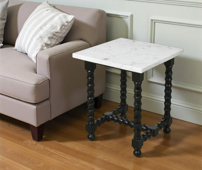 24" White and Black Marble and Solid Wood Square Trestle End Table HomeRoots