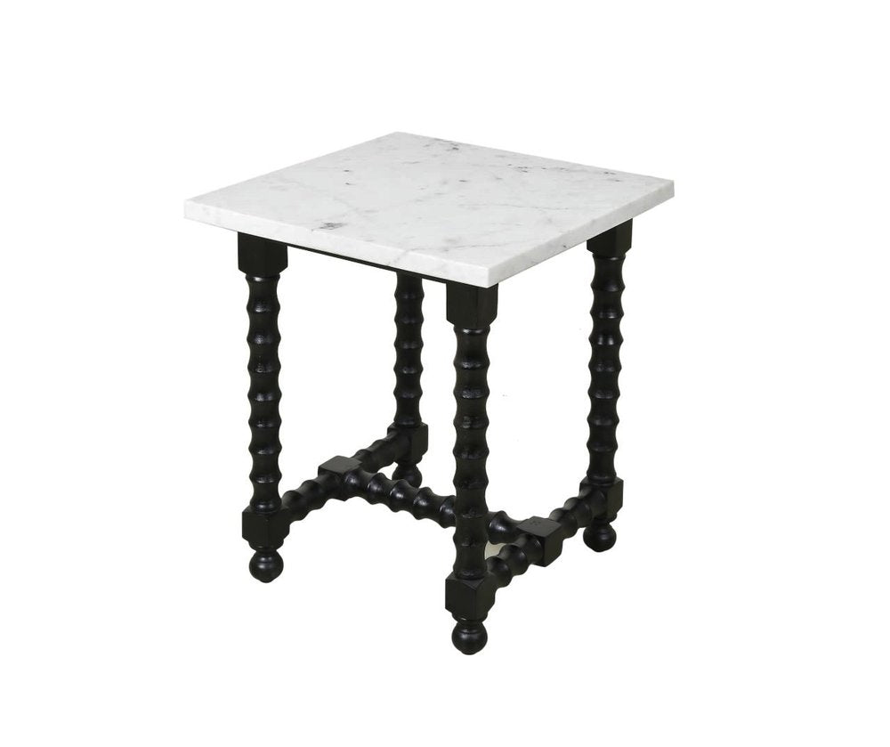 24" White and Black Marble and Solid Wood Square Trestle End Table HomeRoots