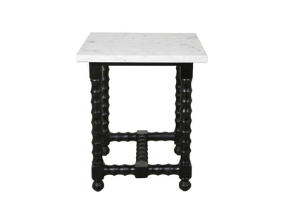 24" White and Black Marble and Solid Wood Square Trestle End Table HomeRoots