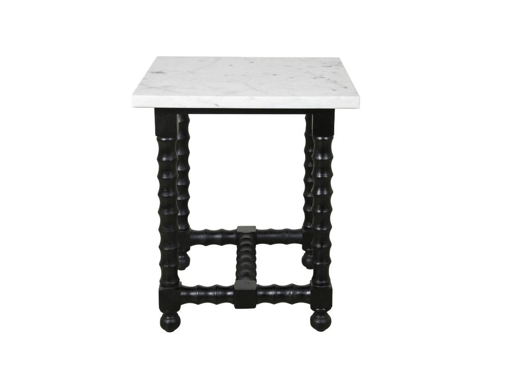 24" White and Black Marble and Solid Wood Square Trestle End Table HomeRoots