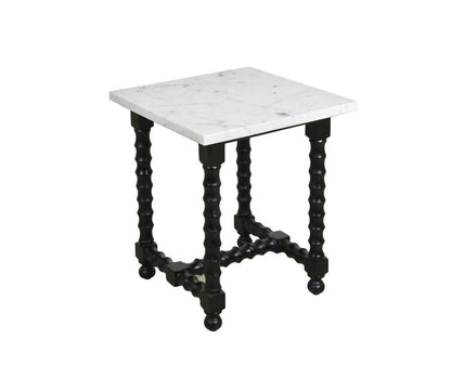 24" White and Black Marble and Solid Wood Square Trestle End Table HomeRoots