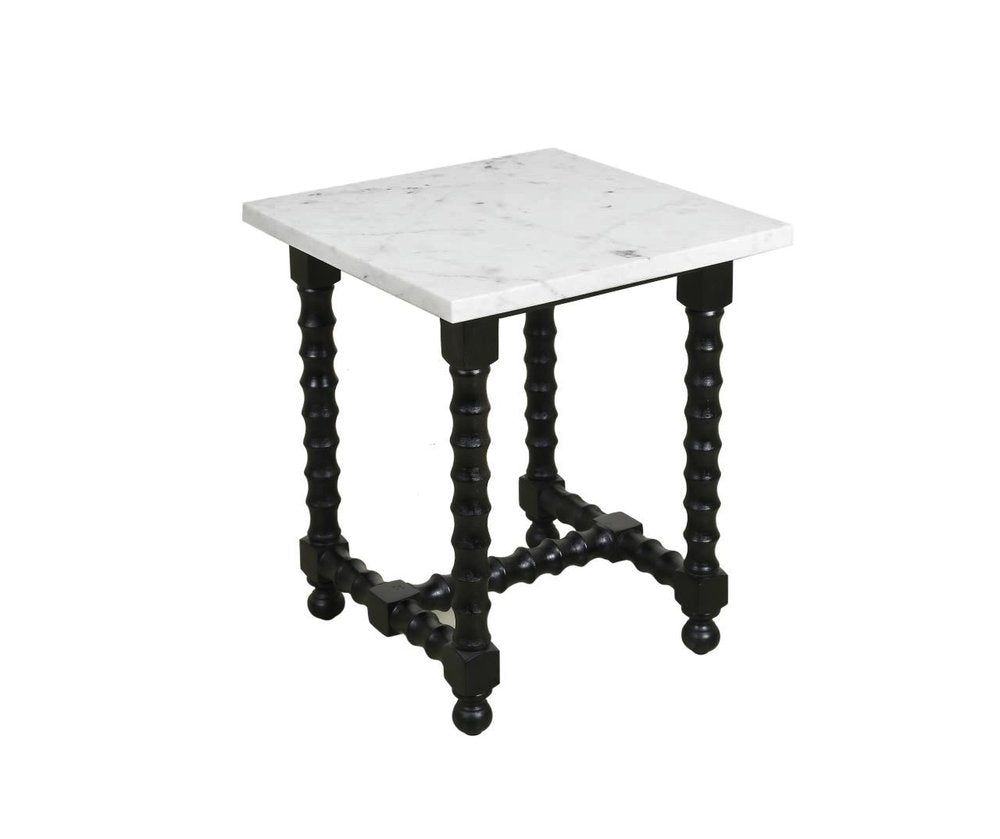 24" White and Black Marble and Solid Wood Square Trestle End Table HomeRoots