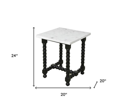 24" White and Black Marble and Solid Wood Square Trestle End Table HomeRoots