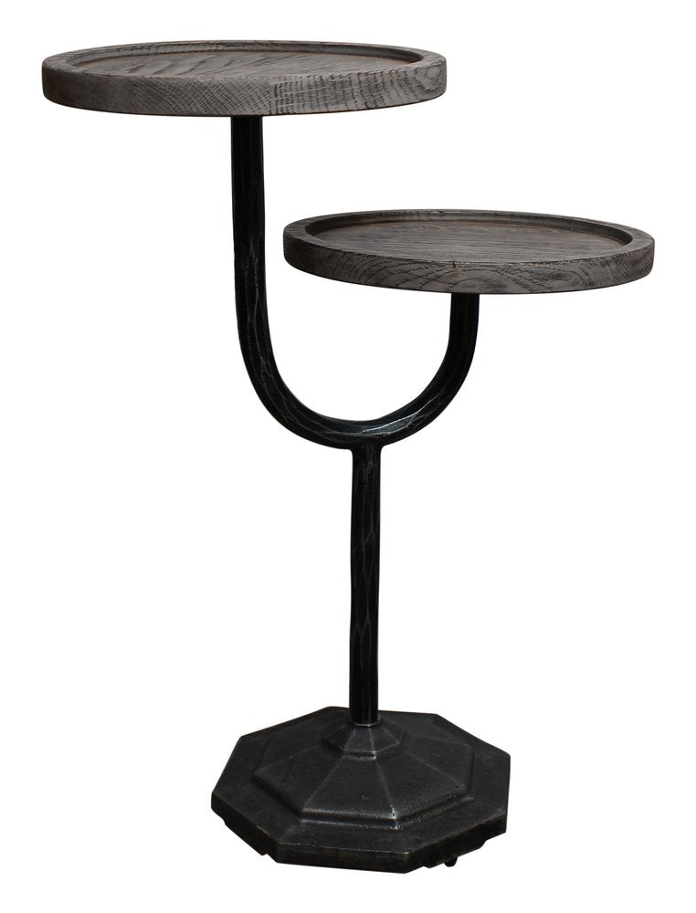 19" Natural and Black Solid Wood and Iron Round Double Tray Top End Table HomeRoots