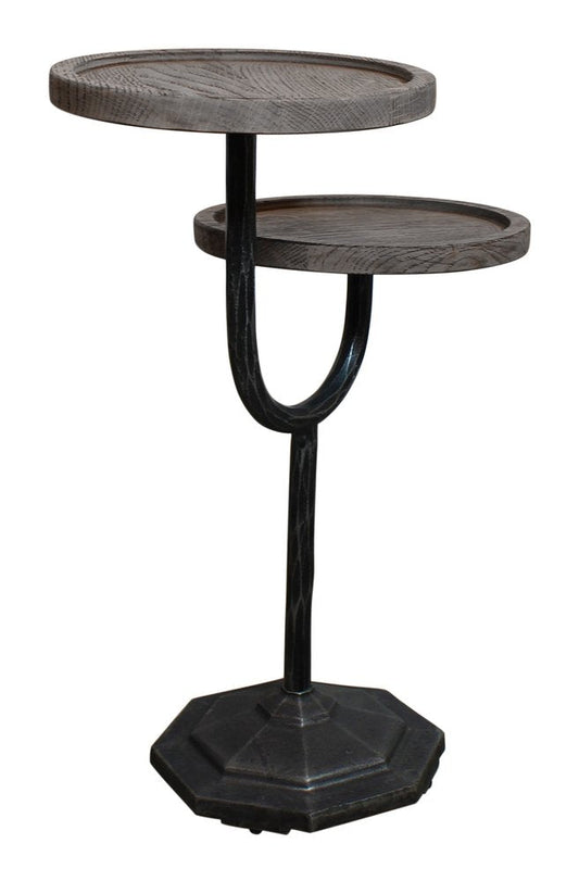 19" Natural and Black Solid Wood and Iron Round Double Tray Top End Table HomeRoots