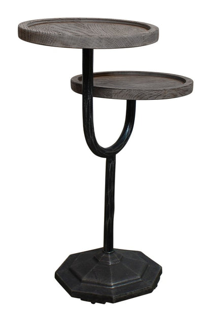 19" Natural and Black Solid Wood and Iron Round Double Tray Top End Table HomeRoots