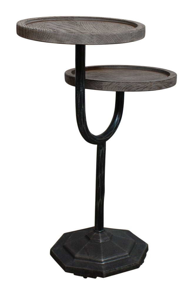 19" Natural and Black Solid Wood and Iron Round Double Tray Top End Table HomeRoots