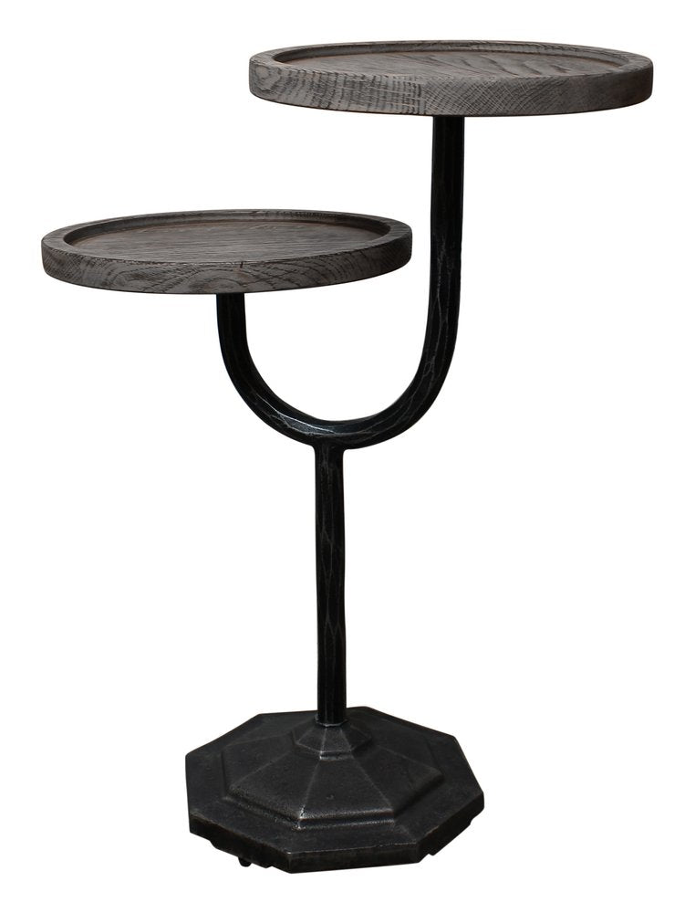 19" Natural and Black Solid Wood and Iron Round Double Tray Top End Table HomeRoots