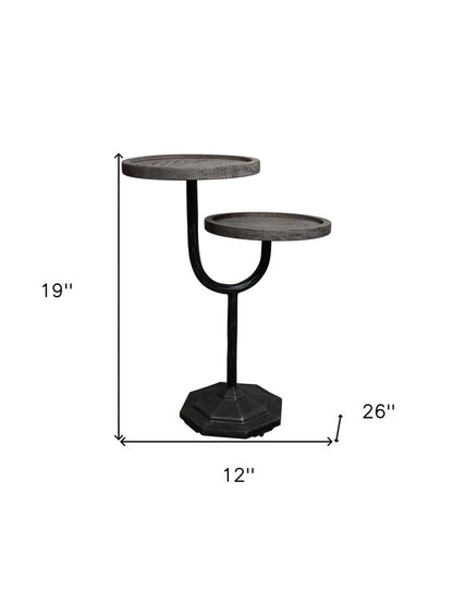 19" Natural and Black Solid Wood and Iron Round Double Tray Top End Table HomeRoots