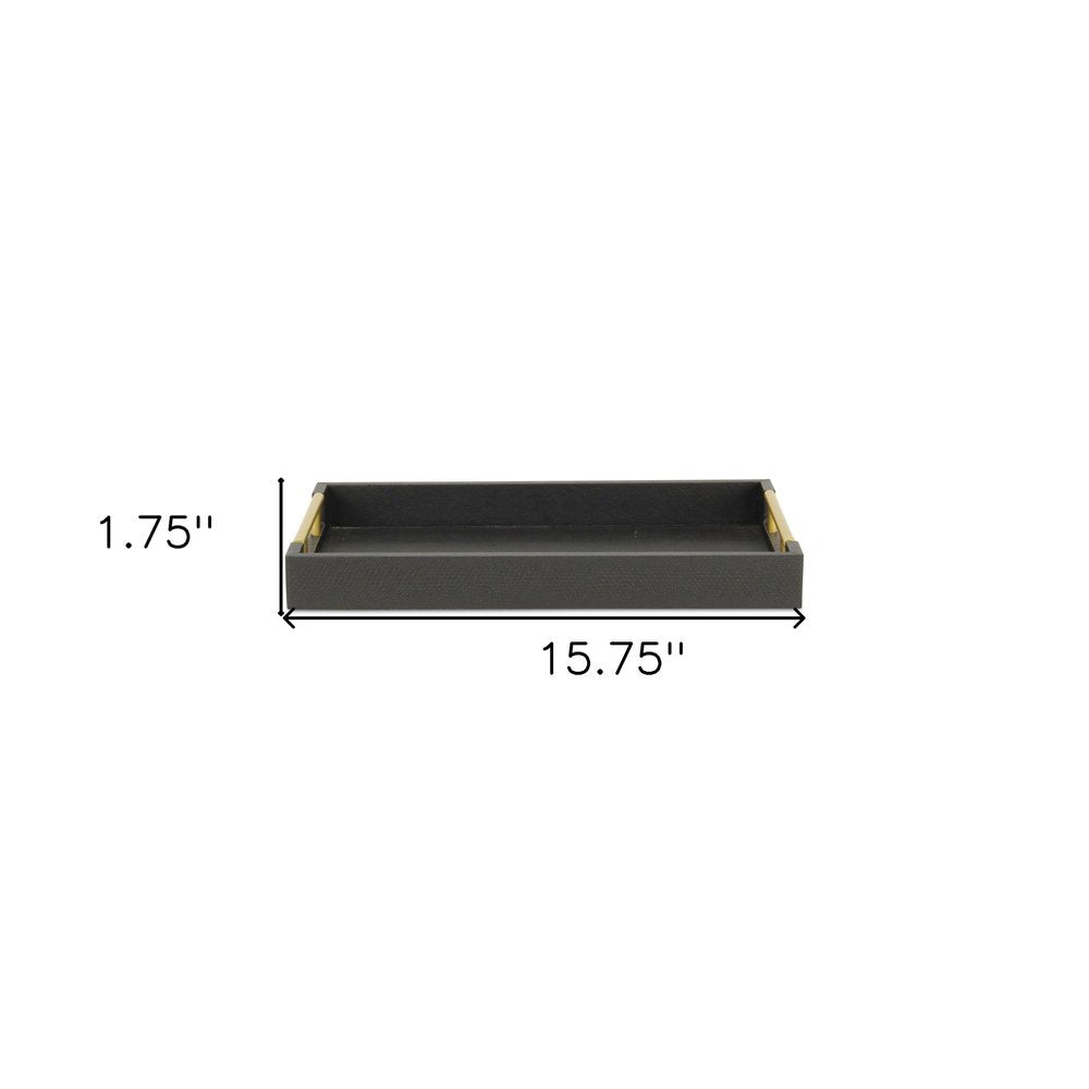 16" Black Wood Faux Shagreen Serving Tray With Handles HomeRoots