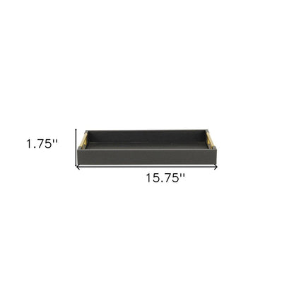 16" Black Wood Faux Shagreen Serving Tray With Handles HomeRoots