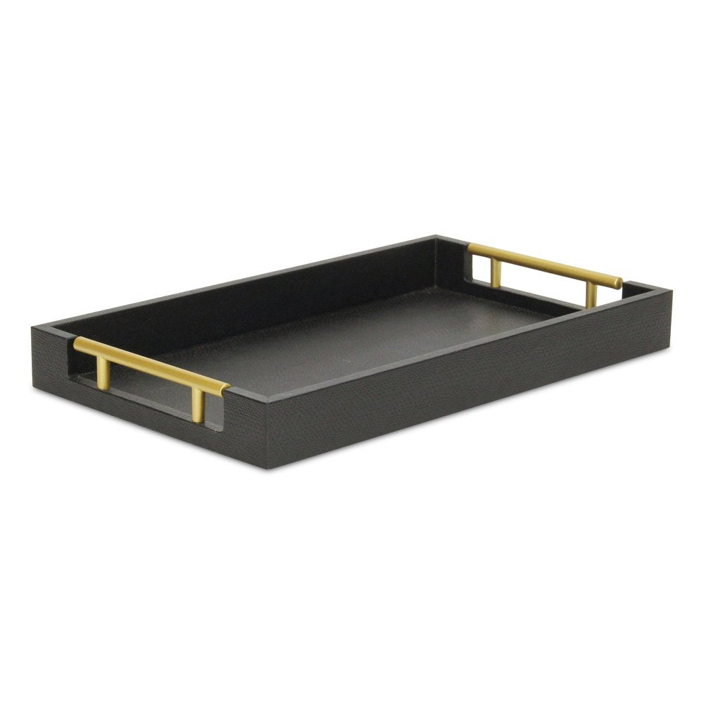16" Black Wood Faux Shagreen Serving Tray With Handles — view 1