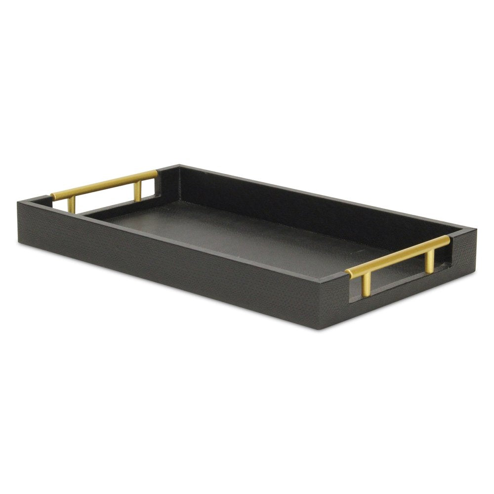 16" Black Wood Faux Shagreen Serving Tray With Handles — view 2