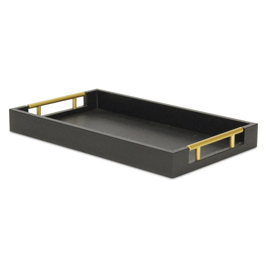 16" Black Wood Faux Shagreen Serving Tray With Handles HomeRoots