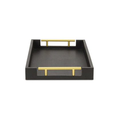16" Black Wood Faux Shagreen Serving Tray With Handles HomeRoots