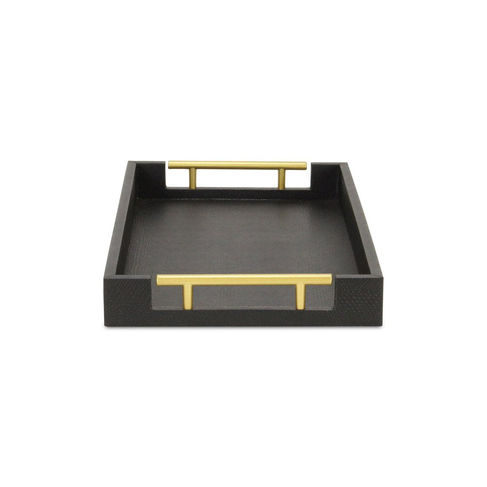 16" Black Wood Faux Shagreen Serving Tray With Handles HomeRoots