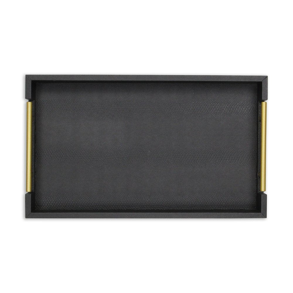 16" Black Wood Faux Shagreen Serving Tray With Handles HomeRoots
