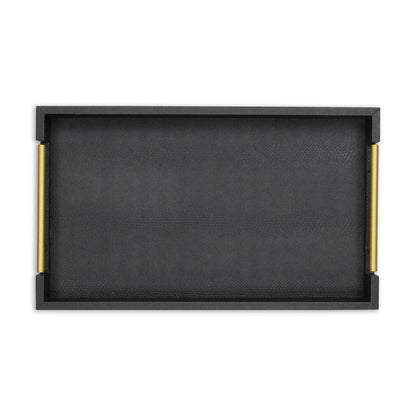 16" Black Wood Faux Shagreen Serving Tray With Handles HomeRoots