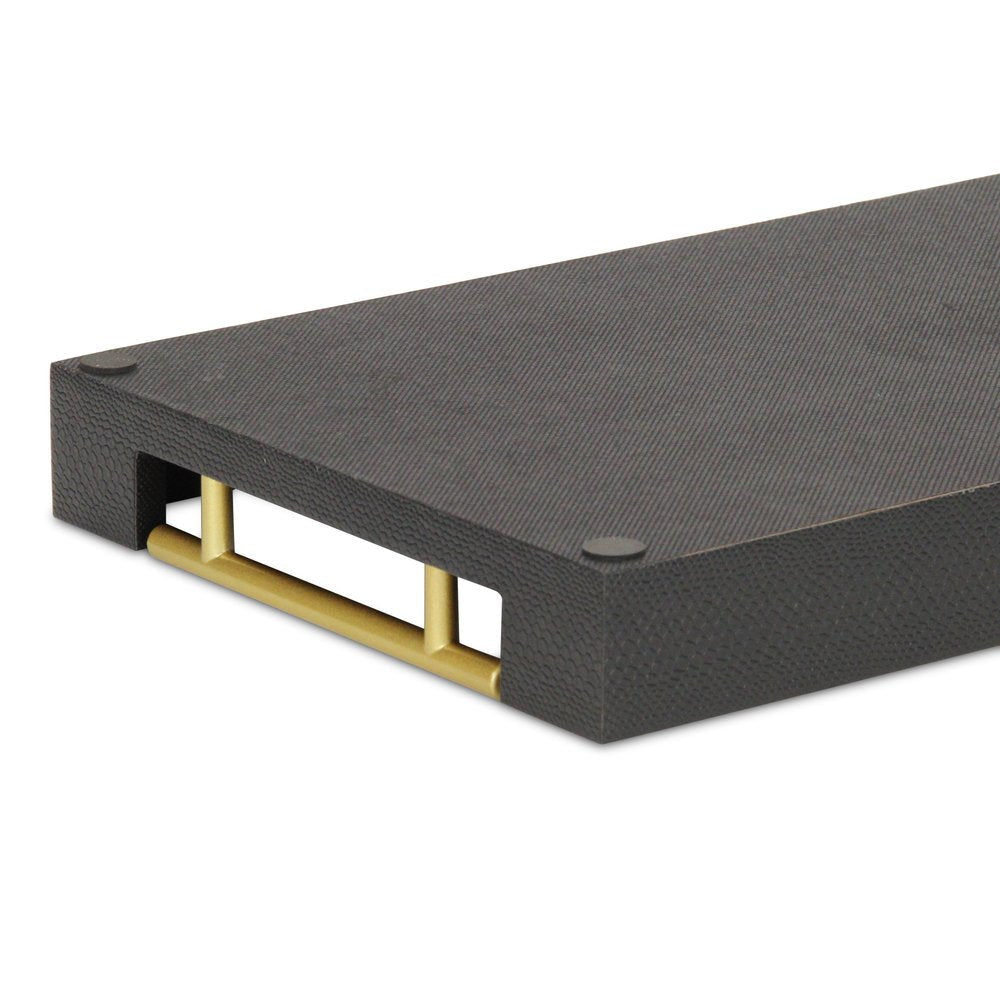 16" Black Wood Faux Shagreen Serving Tray With Handles HomeRoots