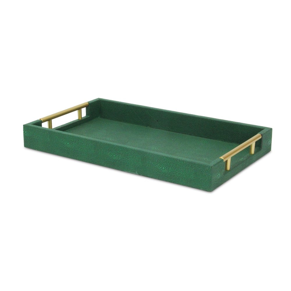 16" Green Wood Wood Faux Shagreen Serving Tray With Handles HomeRoots