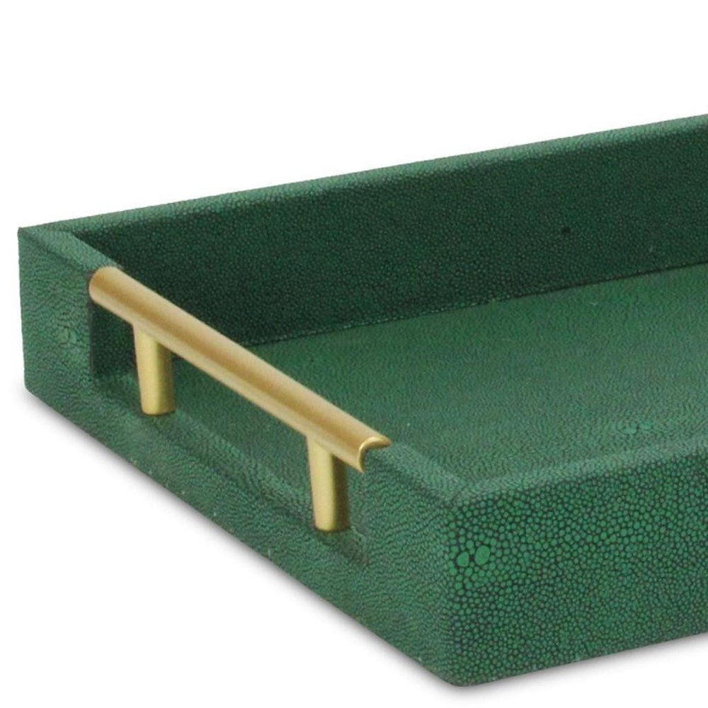 16" Green Wood Wood Faux Shagreen Serving Tray With Handles HomeRoots