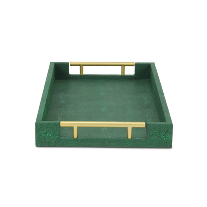 16" Green Wood Wood Faux Shagreen Serving Tray With Handles HomeRoots
