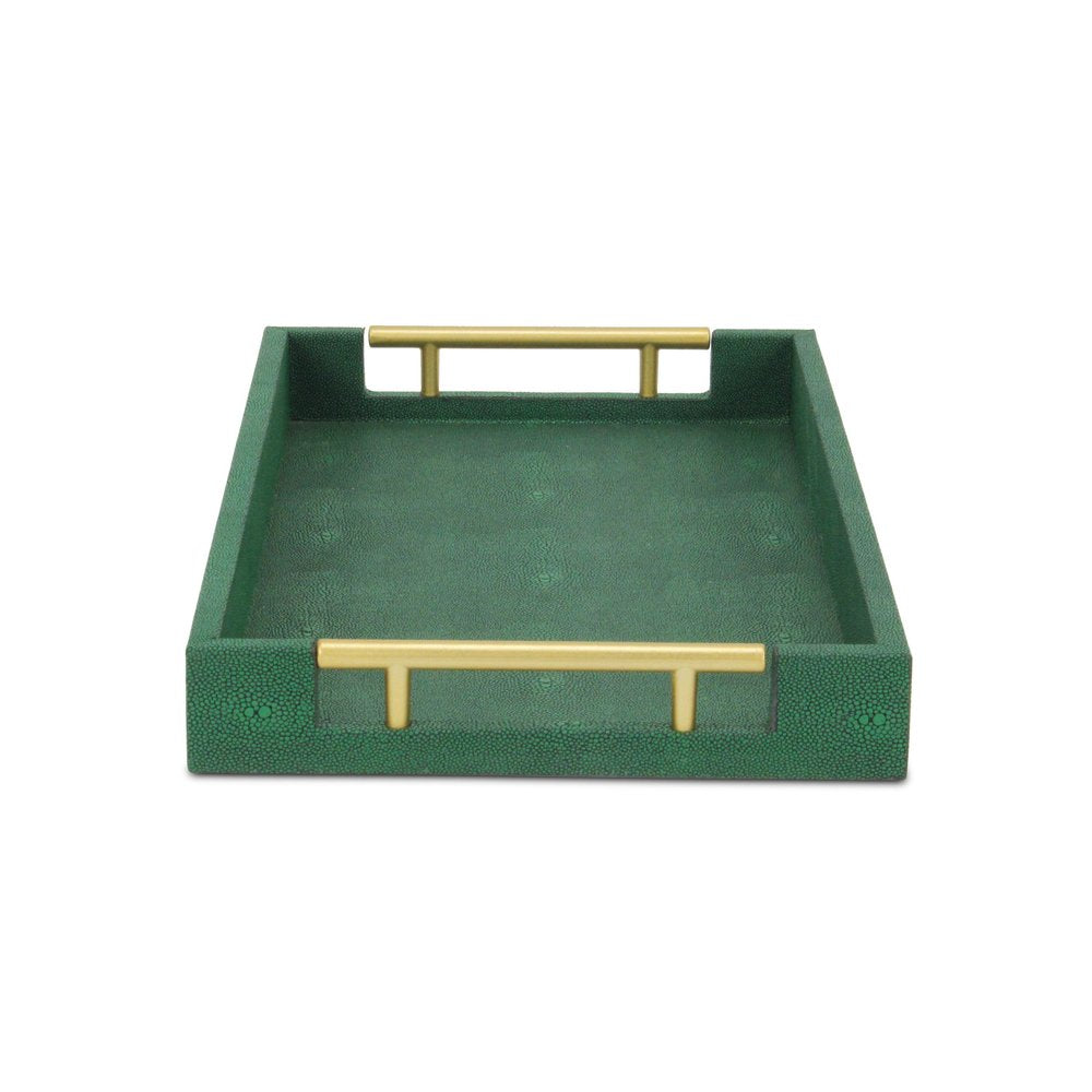 16" Green Wood Wood Faux Shagreen Serving Tray With Handles HomeRoots