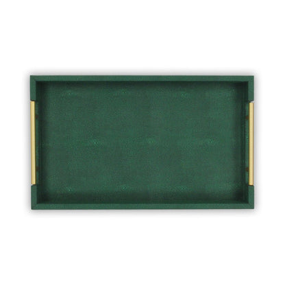 16" Green Wood Wood Faux Shagreen Serving Tray With Handles HomeRoots