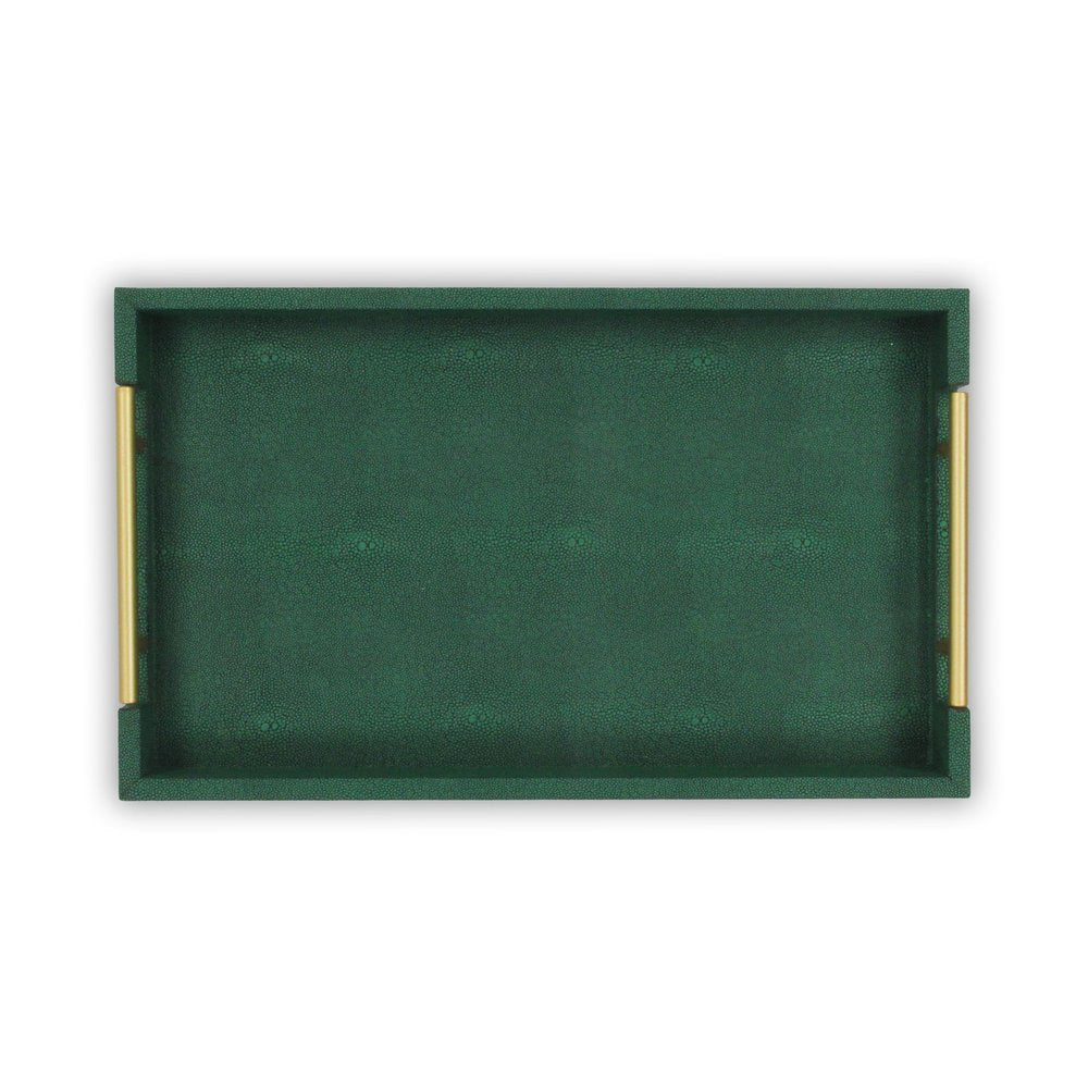 16" Green Wood Wood Faux Shagreen Serving Tray With Handles HomeRoots