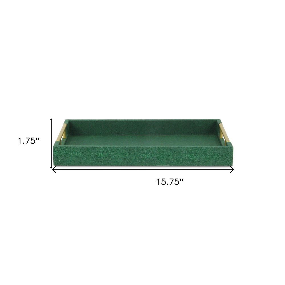 16" Green Wood Wood Faux Shagreen Serving Tray With Handles HomeRoots