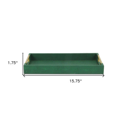 16" Green Wood Wood Faux Shagreen Serving Tray With Handles HomeRoots
