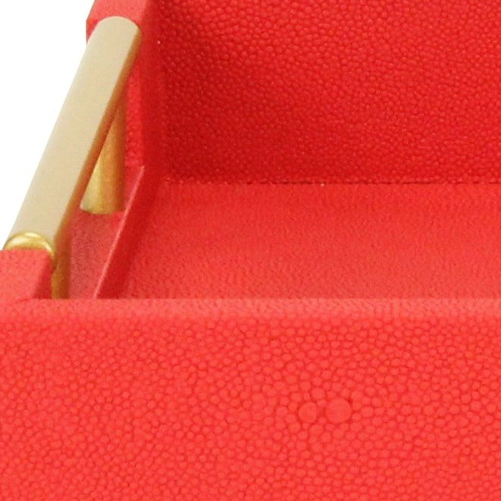 16" Red Wood and Vinyl Faux Shagreen Handmade Serving Tray With Handles HomeRoots