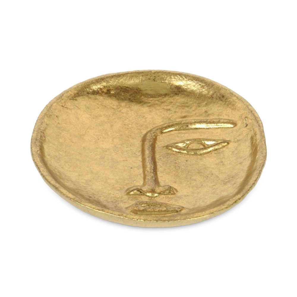 8" Gold Cast Iron Mod Abstract Face Oval Trinket Tray HomeRoots