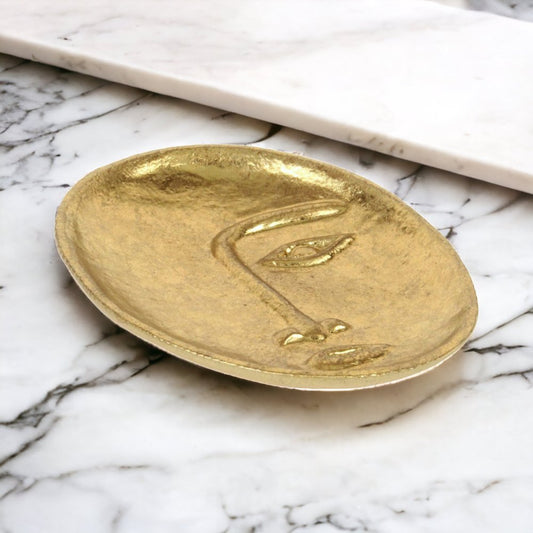 8" Gold Cast Iron Mod Abstract Face Oval Trinket Tray HomeRoots