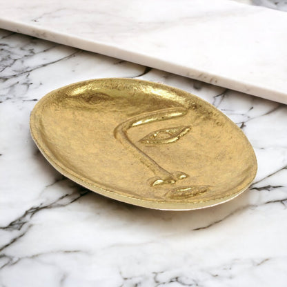 8" Gold Cast Iron Mod Abstract Face Oval Trinket Tray HomeRoots
