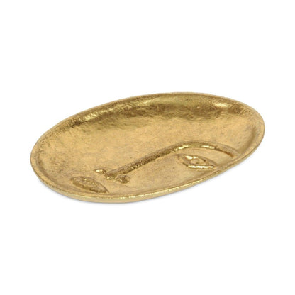 8" Gold Cast Iron Mod Abstract Face Oval Trinket Tray HomeRoots