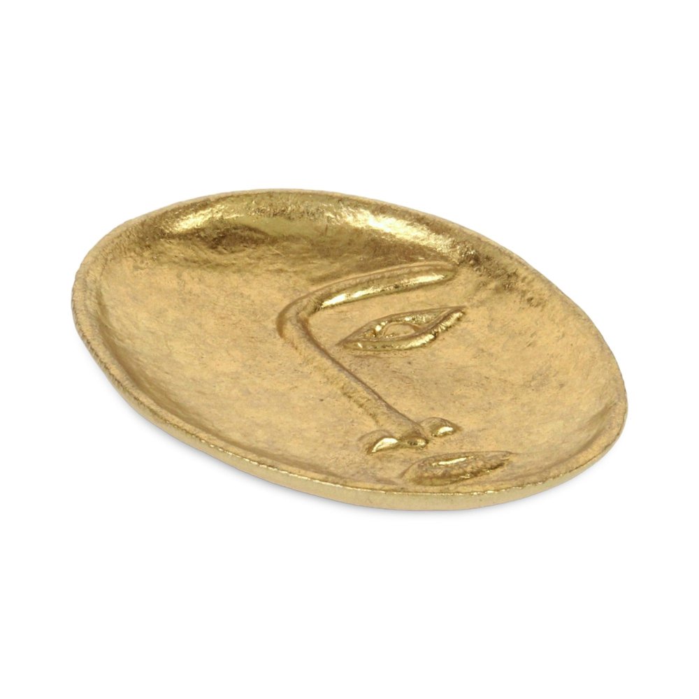 8" Gold Cast Iron Mod Abstract Face Oval Trinket Tray HomeRoots