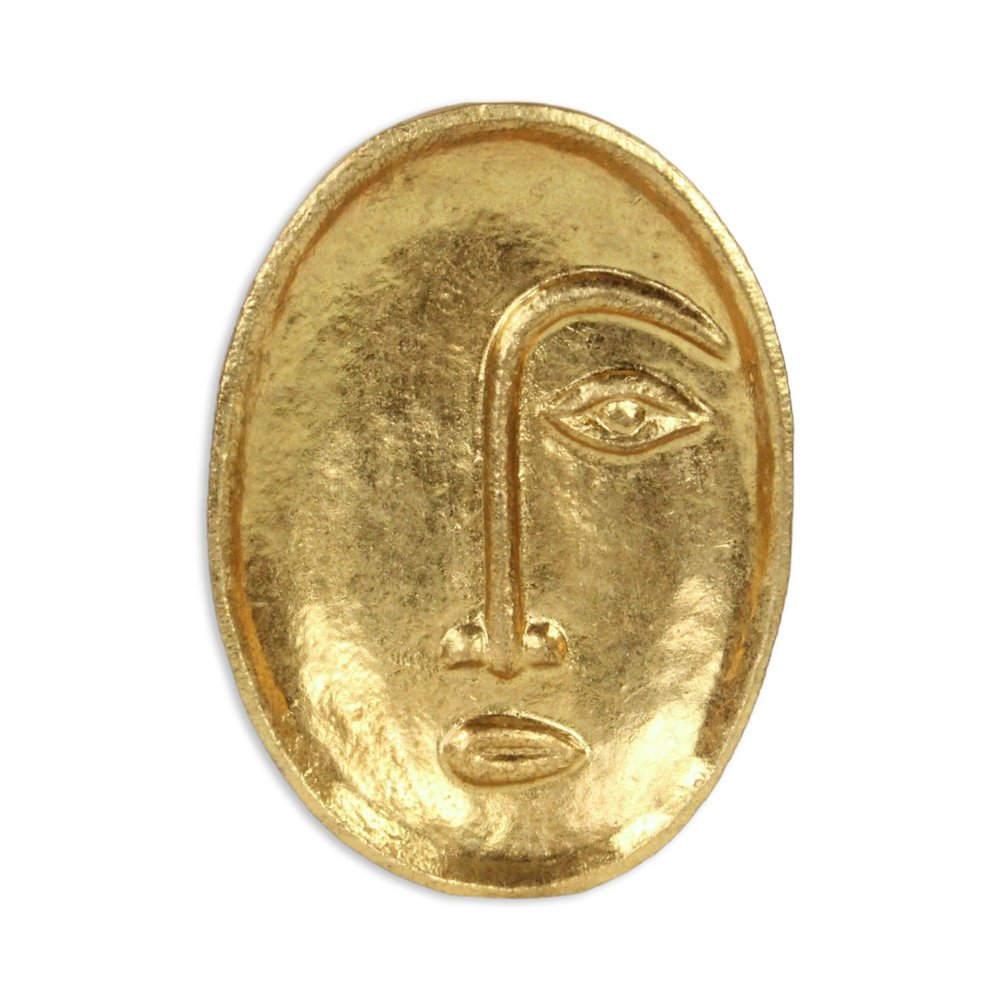 8" Gold Cast Iron Mod Abstract Face Oval Trinket Tray HomeRoots