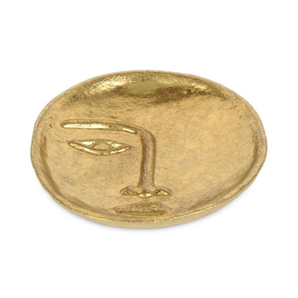 8" Gold Cast Iron Mod Abstract Face Oval Trinket Tray HomeRoots