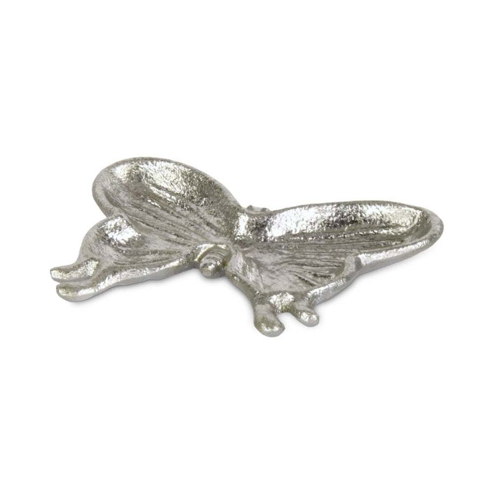 6" Silver Cast Iron Butterfly Handmade Trinket Tray HomeRoots