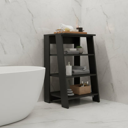 17" Black Wood Freestanding Bathroom Shelf HomeRoots